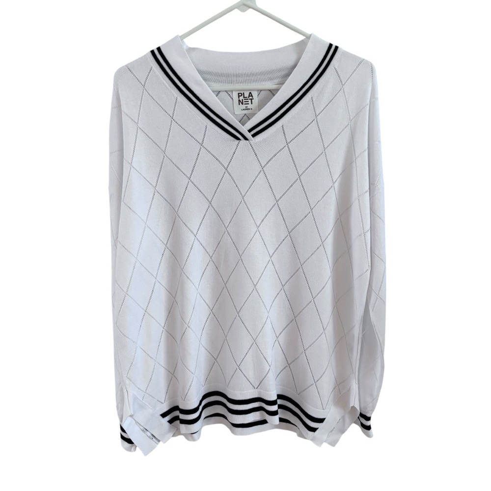 Planet by Lauren G PLANET 114K PIMA COTTON PGA V NECK SWEATER One size